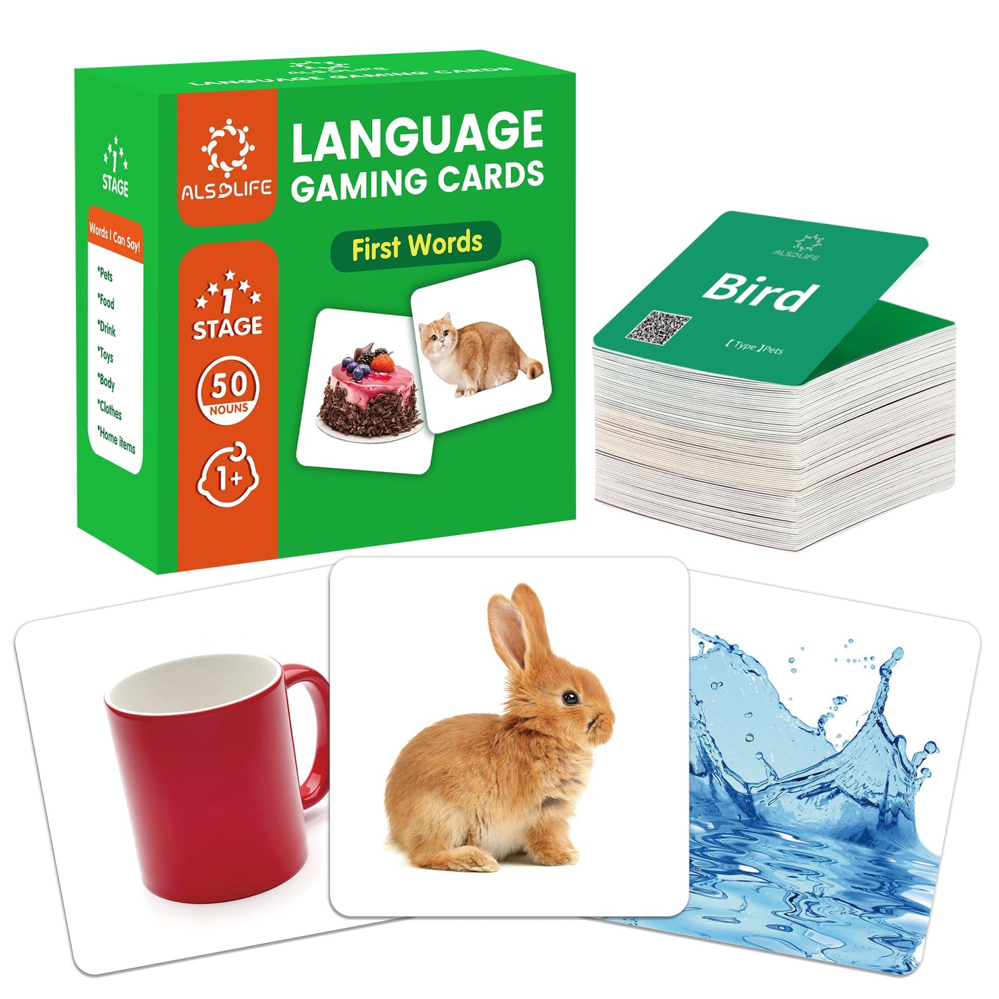 ALSOLIFE Thick Baby Flash Cards for Toddlers 1-3 Sight Words Flash Cards for Kindergarten，50 First Words Fun Video Flash Cards for Toddlers，Learning Resources Kids Aba Therapy Materials