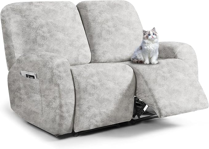 ANARACHON Leather Look Loveseat Recliner Cover, 6-Pieces Stretch Dual Recliner