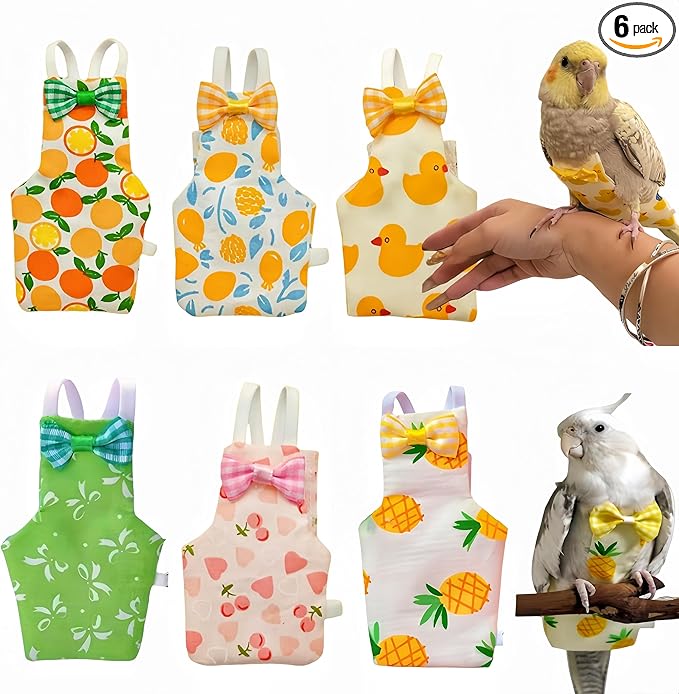 6Pcs Bird Diapers Bird Harness Flight Suits Diapers Reusable Parrot Nappy with Waterproof Inner Layer Washable Cute Urine Wet Suit Costume for Cockatiel Conure Budgie Macaw Parakeet, S