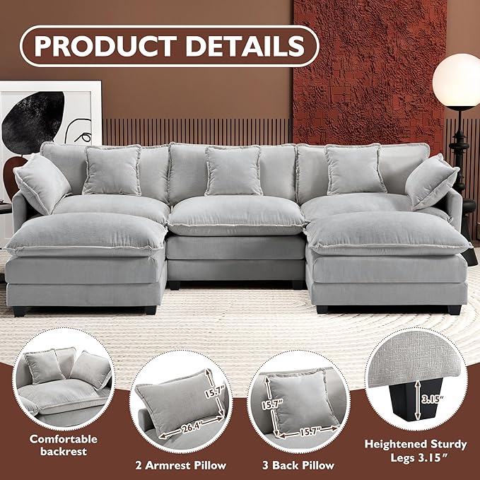 Ihanherry 111.4" U Shaped Modern Cloud Sofa Modular Sectional Couch