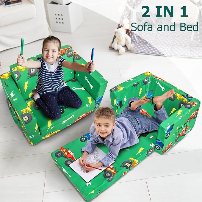 Kids Couch, 2-in-1 Kids Fold Out Sofa, Convertible Toddler Couch to Lounger