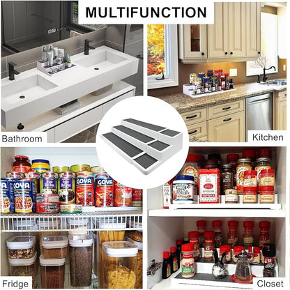 CiWiVOKi 3 Tier Expandable Spice Rack Organizer, White/Grey Plastic Spice Rack, Adjustable Length 14.6In-25.8In, 2 Pack Non-Skid Tiered Spice Shelf Organizer for Kitchen Cabinet, Cupboard, Pantry