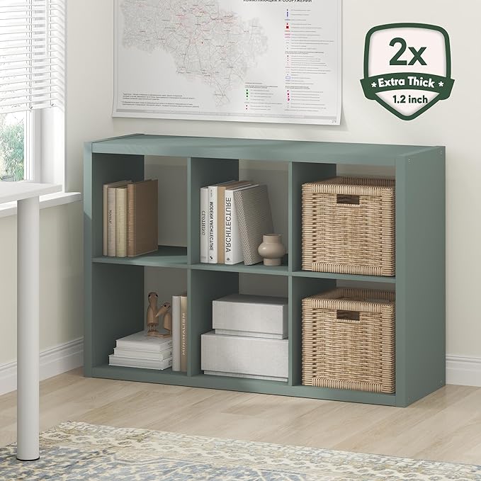 Furinno Cubicle Book Shelf, 6-Cube Bookshelf, Extra Thick Frame Horizontally &