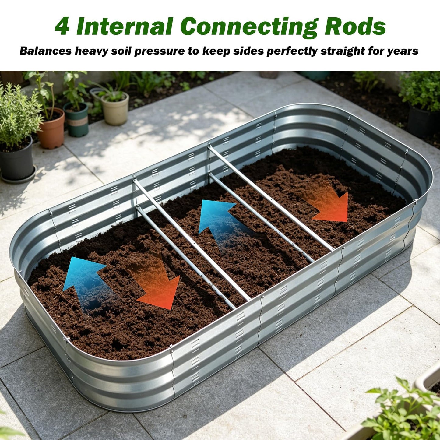 Colorfulbeetle Galvanized Raised Garden Bed Kit with 4 Internal Braces, 67x36x10in Large Metal Planter Raised Beds Outdoor, 0.8mm Thick Steel Outdoor Galvanized Planter with Vents, Silver (2PCS)