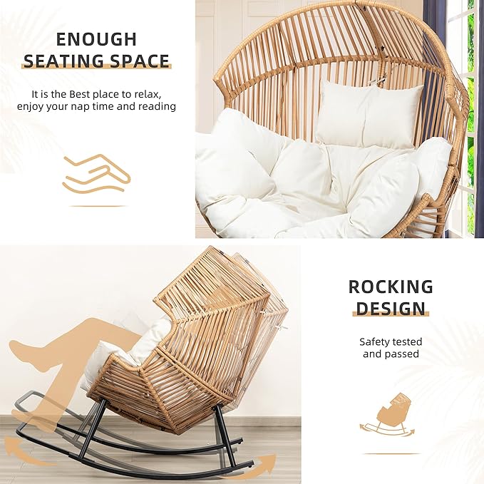 Vongrasig Wicker Egg Chair PE Rattan Rocking Chair