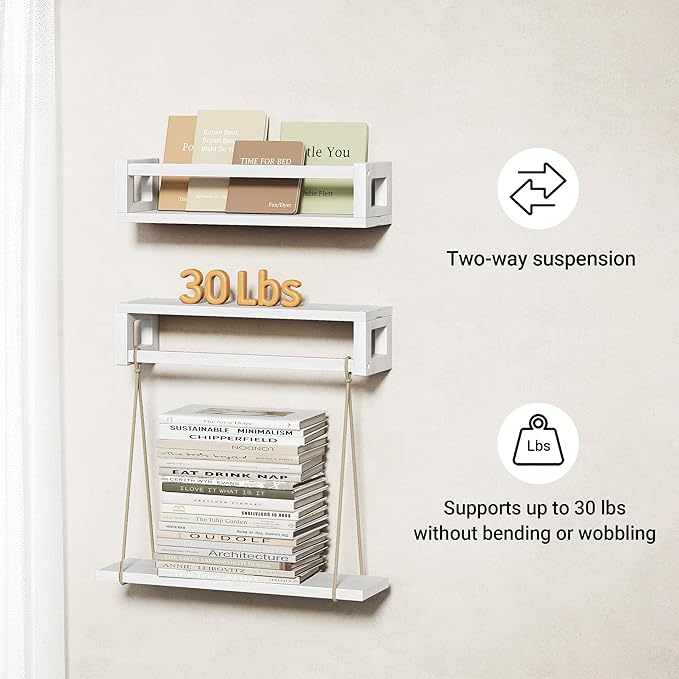 TidyCorner Upgraded Thick Floating Shelves, Solid Wood Bookshelf