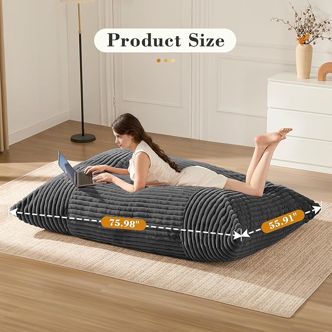 3-in-1 Giant Bean Bag Chair for Adults & Kids, Convertible Floor Sofa to