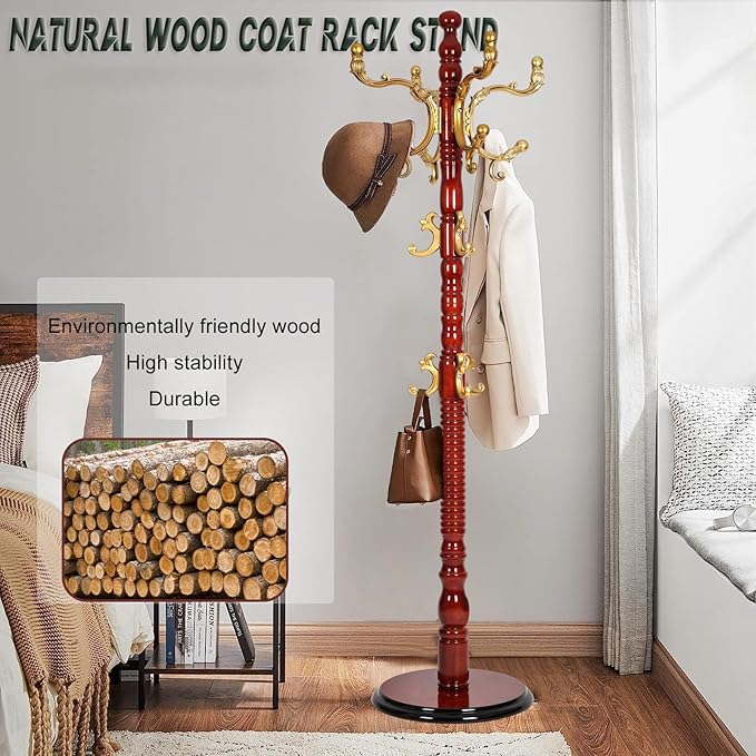 73" Wooden Coat Rack Stand, Coat Racks Freestanding