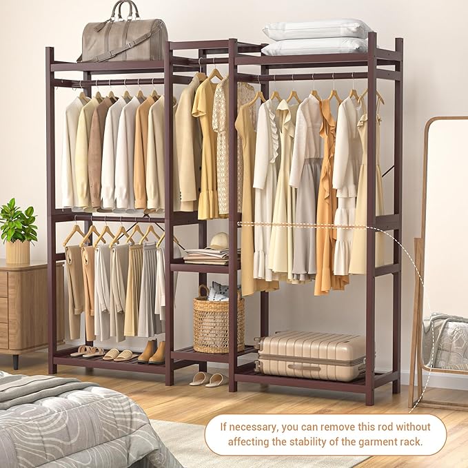 Homykic Bamboo Closet System Clothes Rack, Large Freestanding Garment Rack