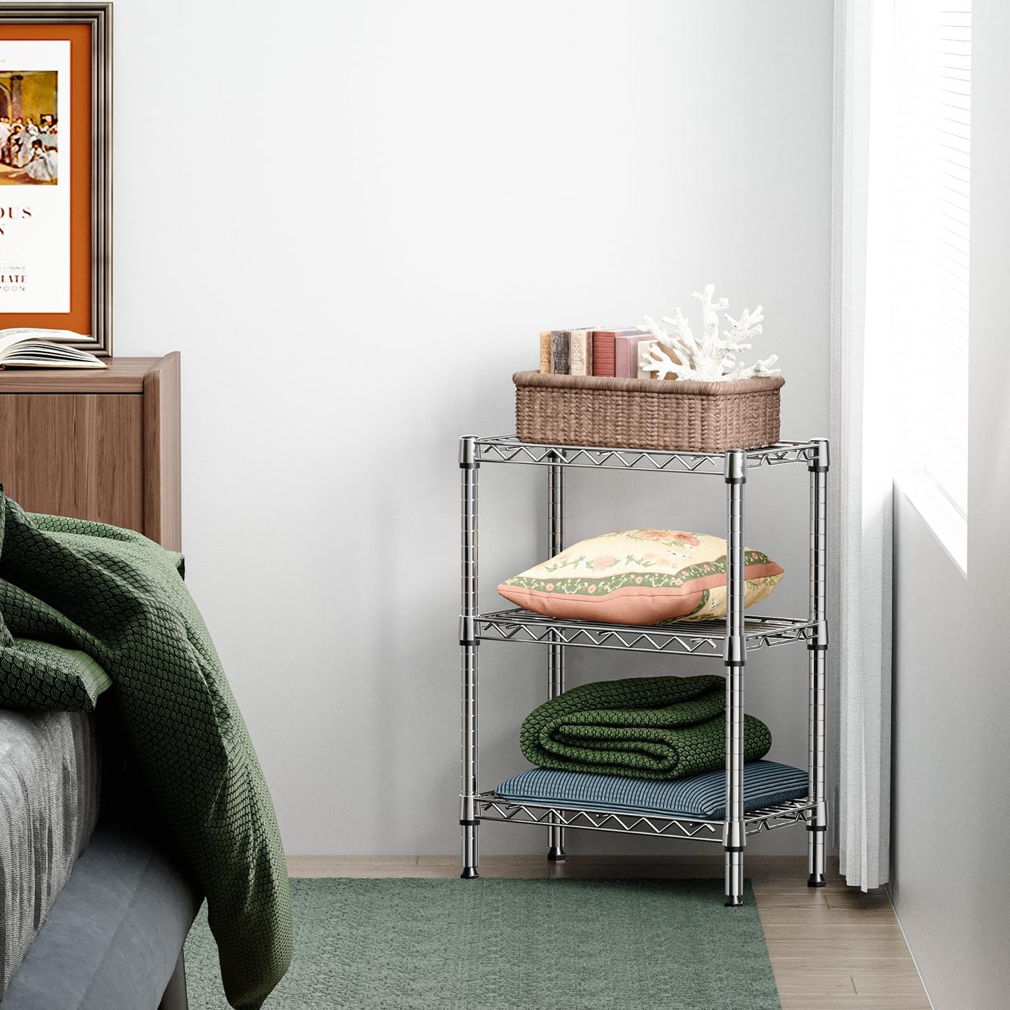 M MZG 750 lbs 3 Tier Shelf Metal Storage Shelves Wire Rack Closet Organizers with PP Board for Garage Kitchen Bathroom Laundry Chrome 11.8" D x 21.7" W x 28.6" H