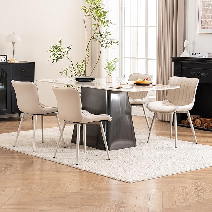 YOUNUOKE Mid-Century Modern Dining Chairs Set of 2, Cream PU Leather