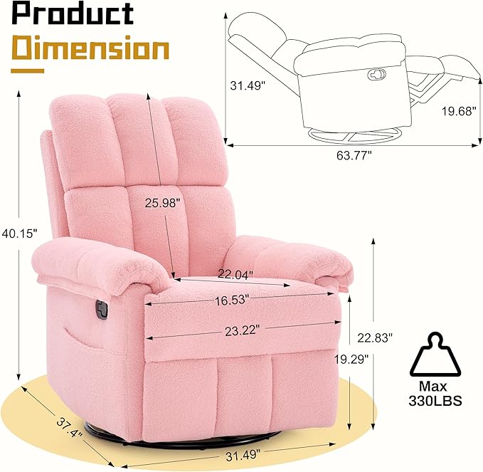 Korser Recliner Chair, Swivel Rocker Recliner Chair