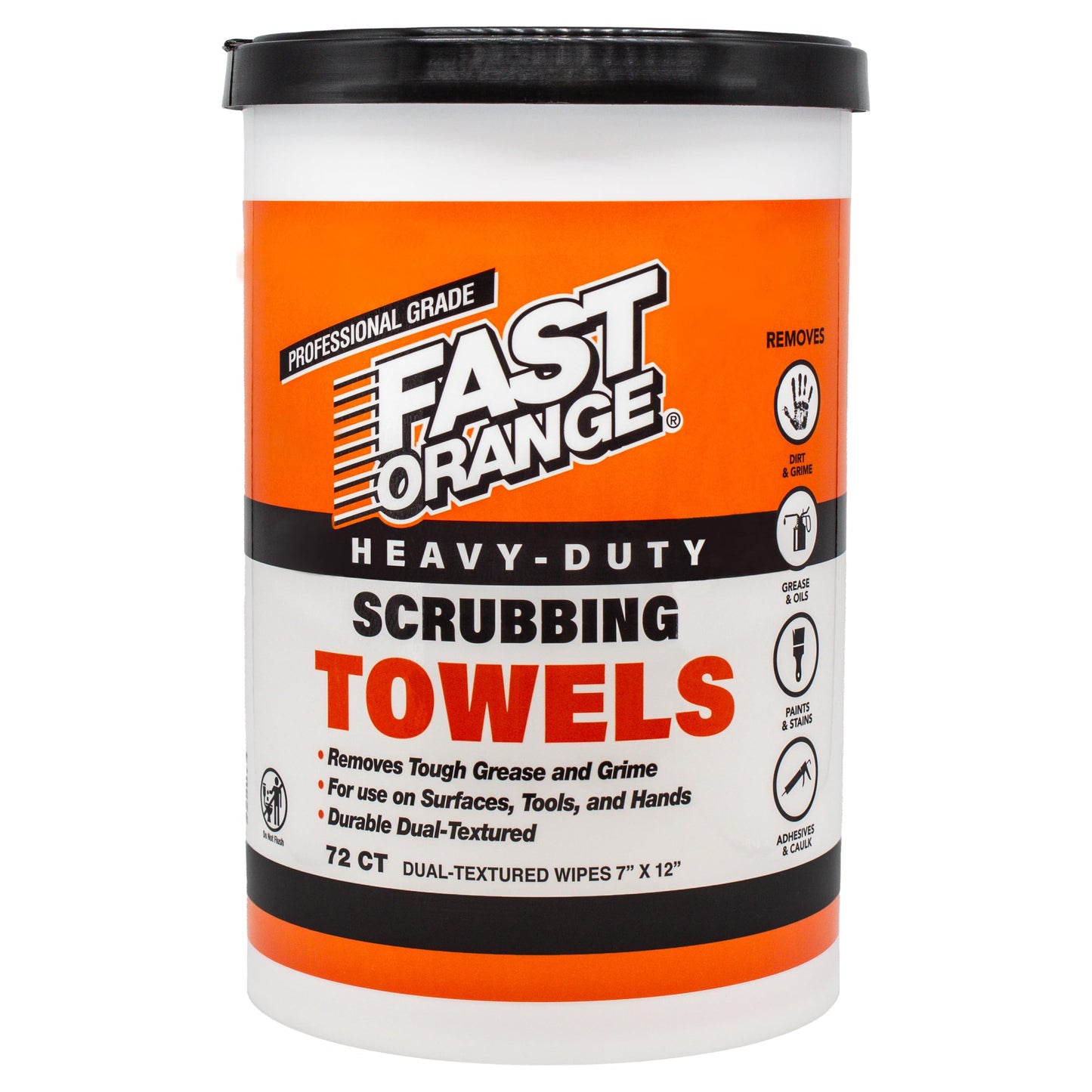 Fast Orange Heavy Duty Scrubbing Towels Removes Tough Grease, Grime, Paint, Resins, Glue and More, for Hands, Tools and Surfaces Without Sticky Residue, 72 ct