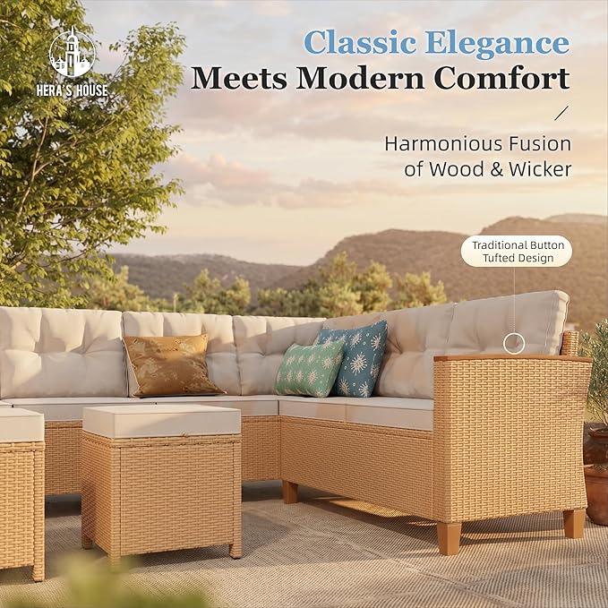 HERA'S HOUSE Patio Furniture Set, 8 Piece Wicker Outdoor Patio Conversation Set