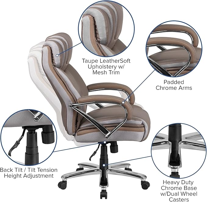 Flash Furniture HERCULES Series Big & Tall 500 lb. Rated Taupe LeatherSoft