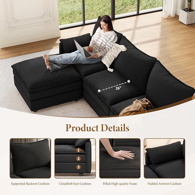 Vesgantti 142" Oversized Sectional Sofa Bed, 8-Seater Modular Sleeper Cloud