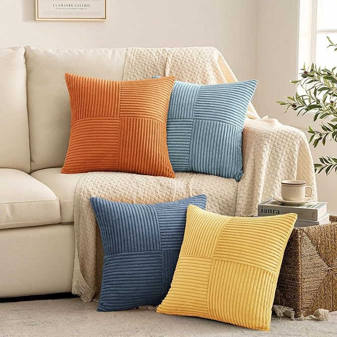 MIULEE Summer Yellow Blue Decorative Throw Pillow Covers 18x18 Inch Set of 4