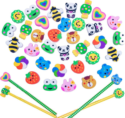 XANADU 35 PCS Pencil Top Erasers, Animal Pencil Erasers Toppers, Cute Heart Cap Erasers for Kids Back to School, Classroom Prize