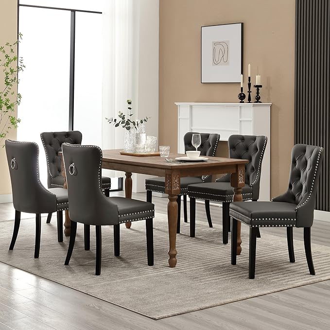 KCC Faux Leather Dining Chairs Set of 4, Upholstered High-end Tufted Dining