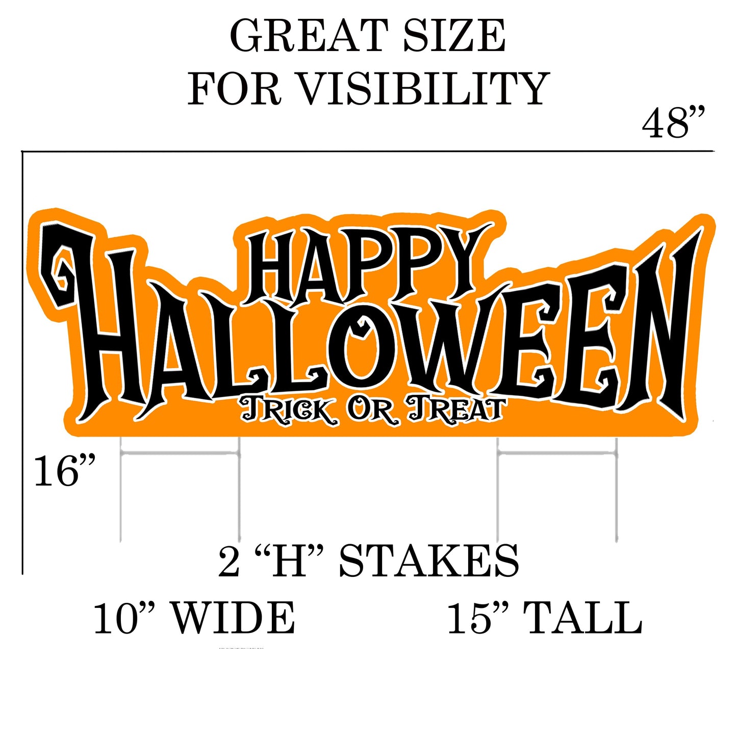 Large Happy Halloween Yard Sign Home Outdoor Lawn Decoration With Stakes Scary Spooky Decor 48x16 Inches
