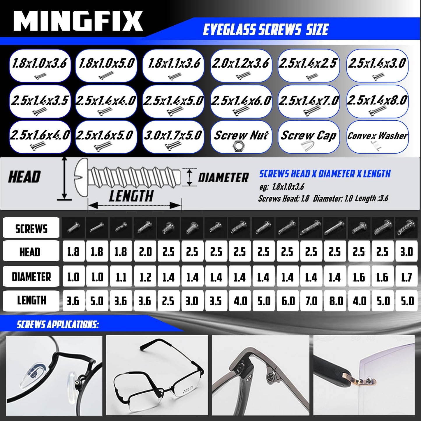 Eyeglass Sunglass Repair Kit,MINGFIX Magnetic Eye Glasses Repairing Tool Kit with Assorted Screws,Nose Pads,Small Screwdriver Bit Set & Tweezer with Mini Travel Case for Glasses,Sunglasses and Others