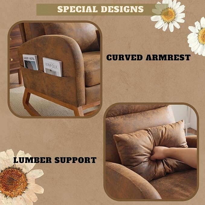 VINGLI Rustic Microfiber Nursing Rocking Chair