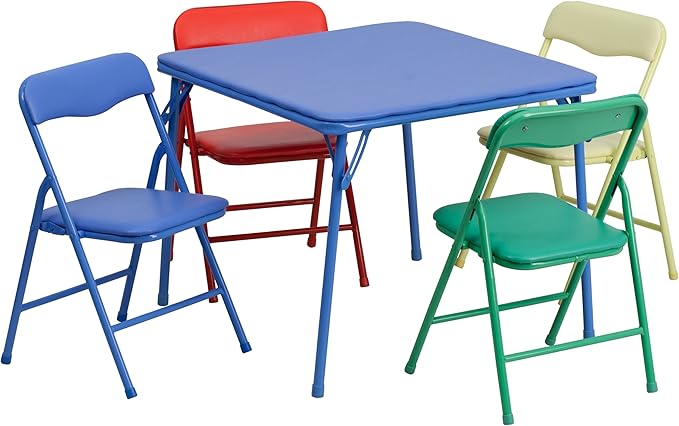 Flash Furniture Mindy Kids 5-Piece set Folding Square Table and Chairs Set