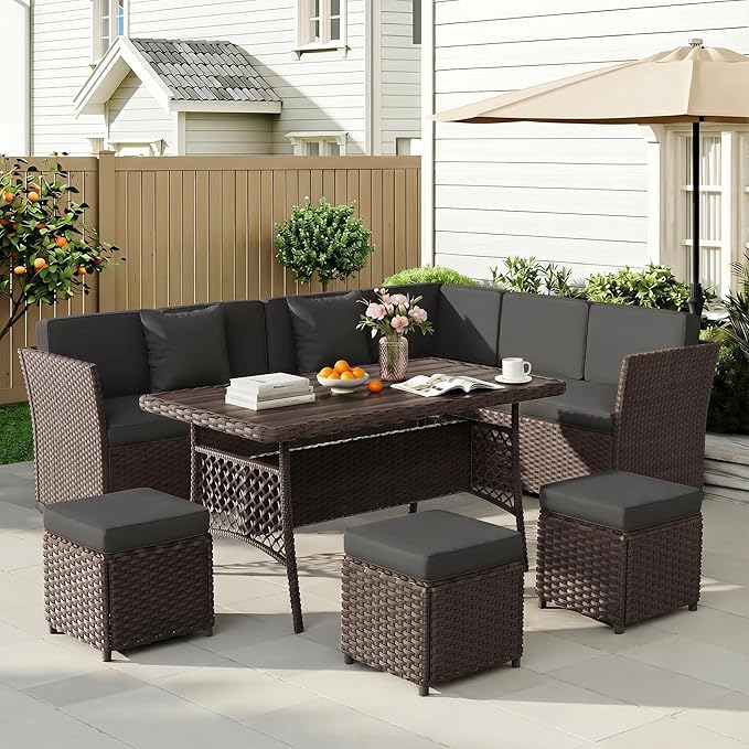 LOUVIXA 7 Pieces Patio Furniture Set, Outdoor Patio Furniture, Wicker