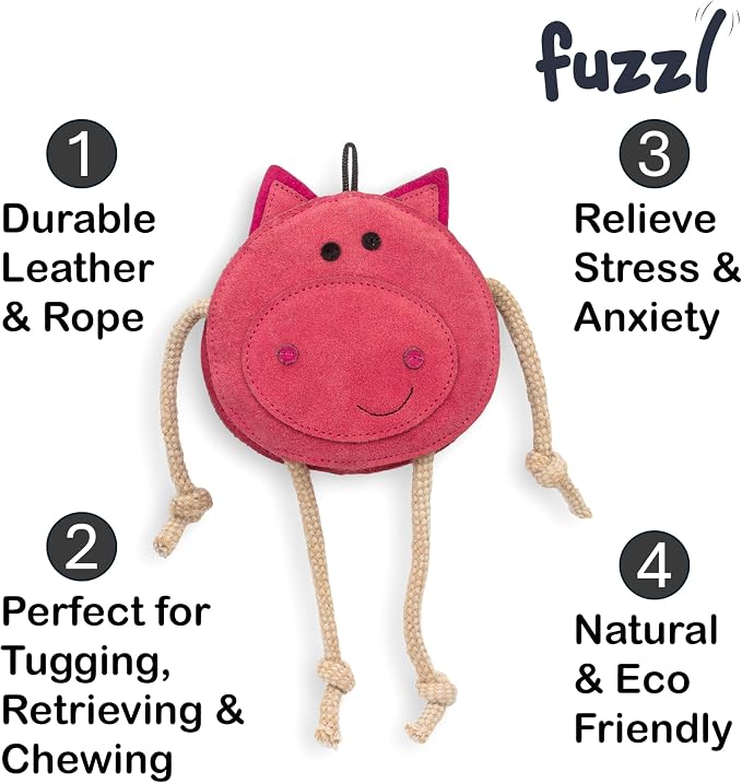 Fuzzl Eco Leather Pickles Pig Natural and Tough Dog Toys - Long Lasting Chew Toys for Aggressive Chewers - Strong Dog Toy for Dogs and Puppy