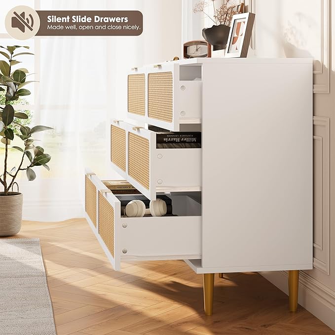 GarveeHome Rattan 6 Drawer Dressers