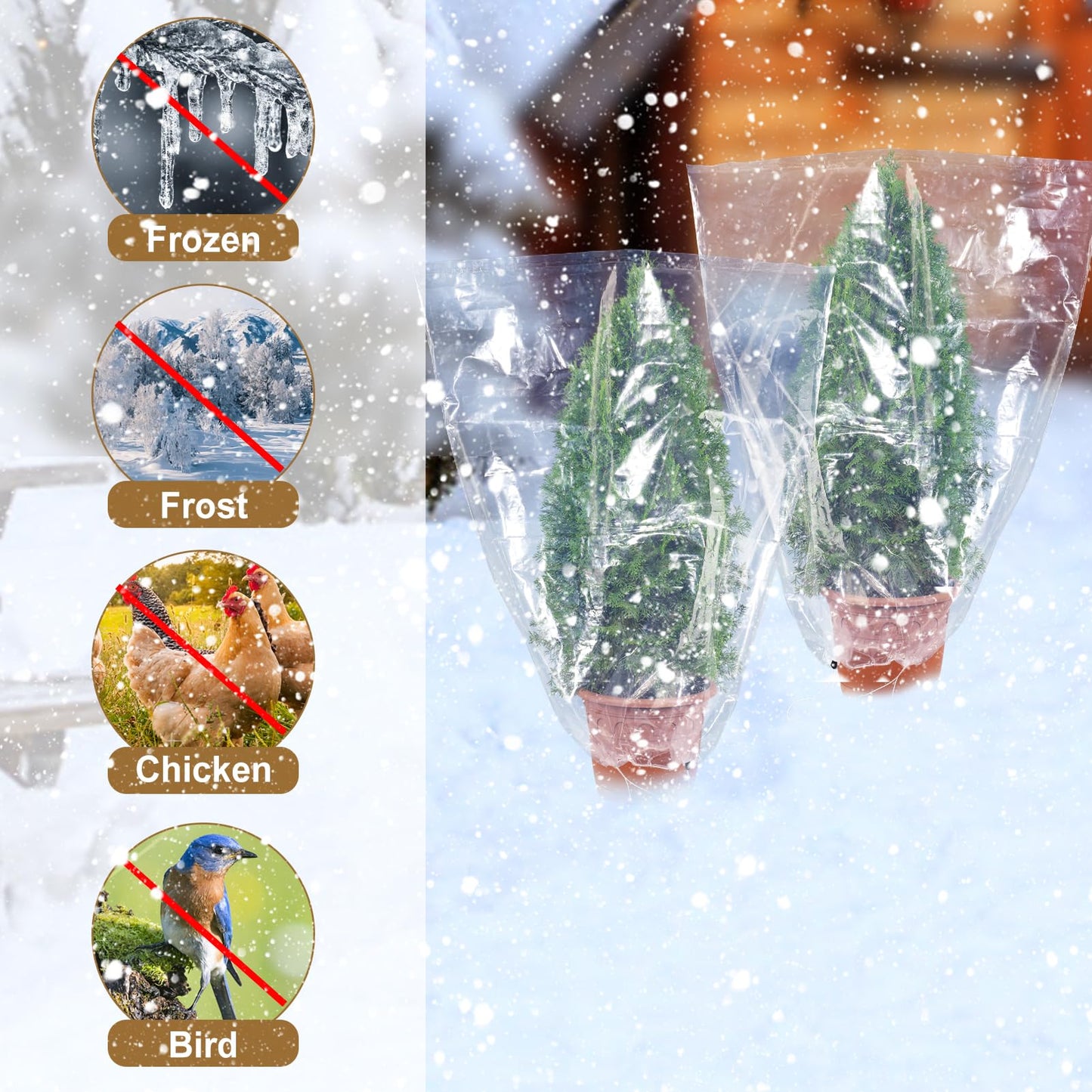 6 Pcs Winter Plant Cover Freeze Protection - 39" x 39" Plastic Plant Frost Bags with Drawstring, Transparent Waterproof Plant Shelter Coverings for Outdoors Garden Plants Shrubs Sapling Bushes