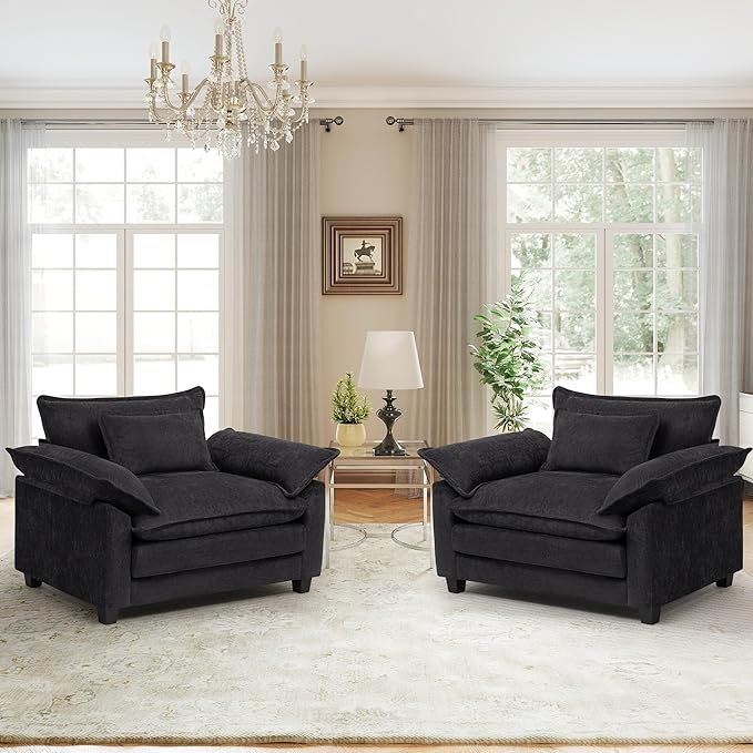 Modern Oversized Accent Chairs Set of 2, Chenille Cloud Sofa Chair