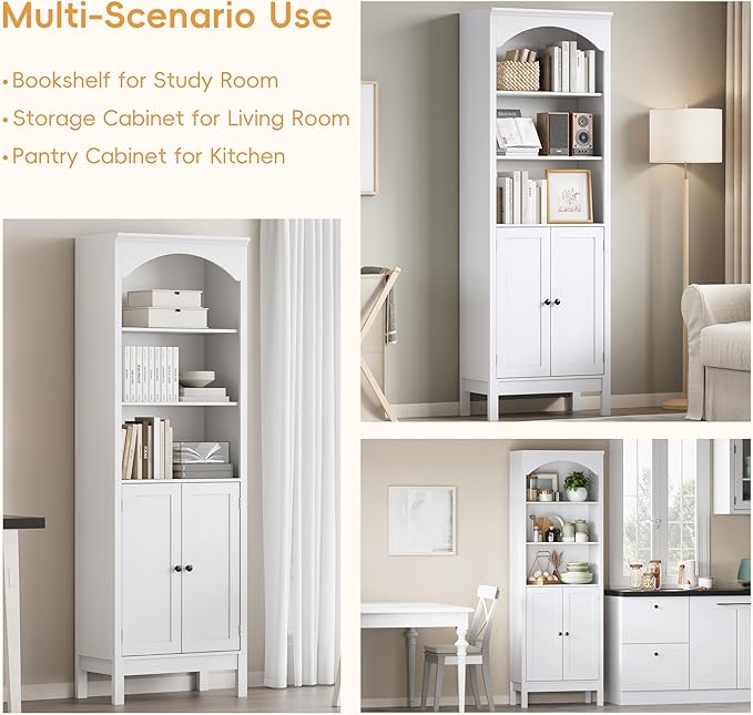 Bookshelf with Doors, Floor Standing Display Storage Cabinet