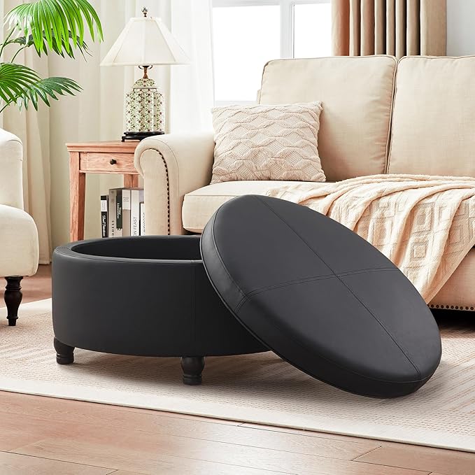 30-Inch Round Storage Ottoman, Modern Ottoman Coffee Table