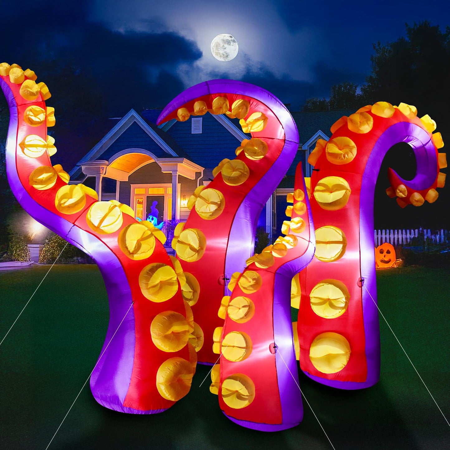 Max Fun 1pc Halloween Inflatables Decoration Inflatable Octopus Tentacles Outdoors Decorations with LED Lights Built-in Blow Up Yard Decoration for Outdoor Garden Lawn (Tentacles - A)
