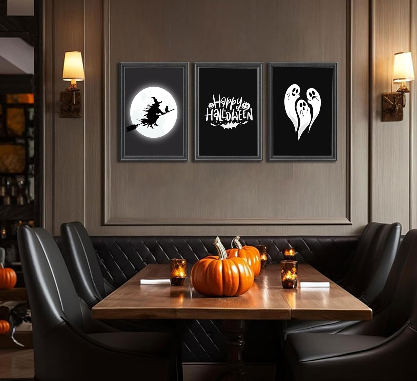 Halloween Horror Ghost Canvas wall art Witch flying on a broom Painting Picture Wall Decor Goth Dark Moody Poster Print Artwork for Halloween Party in Living Room and Bedroom Home Decoration