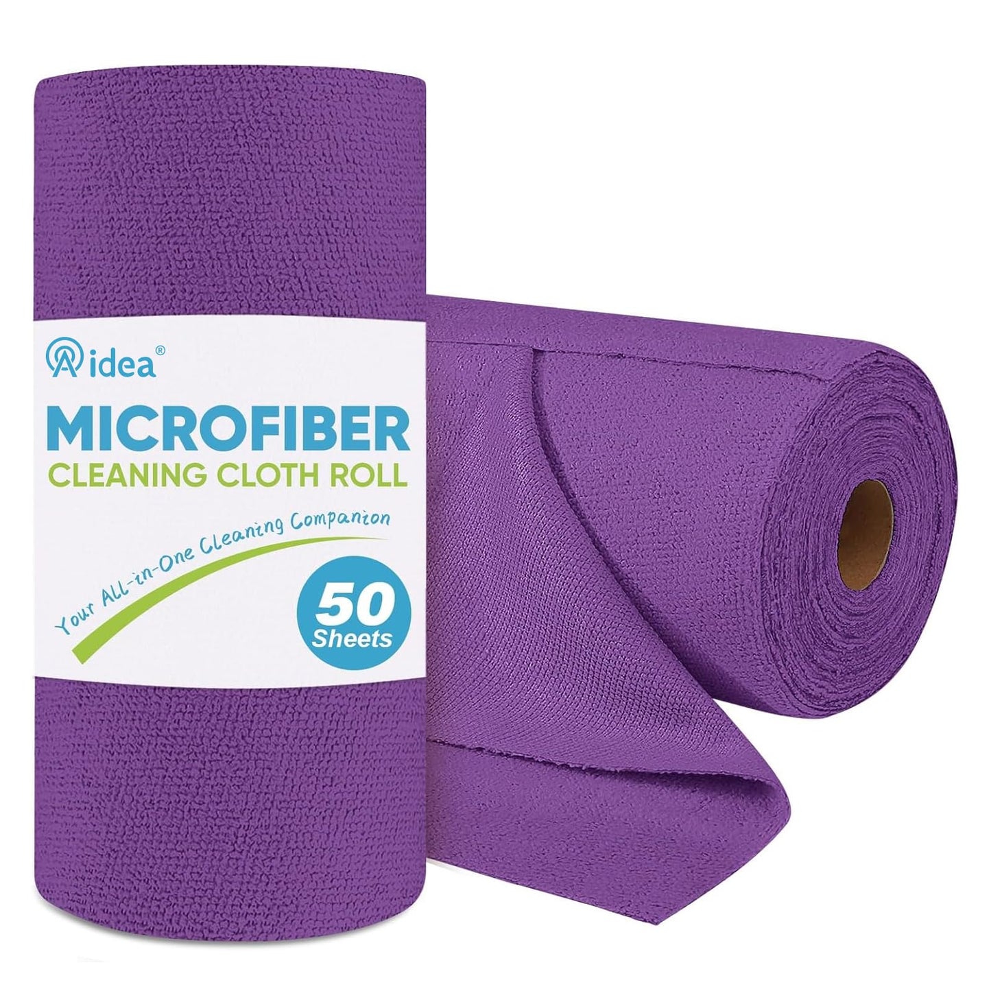 AIDEA Microfiber Cleaning Cloth Roll, 50PK, Reusable Paper Towels Tear Away Cloth, Microfiber Towels for Cars, Lint Free Cleaning Rags for House, Kitchen, Window, 11.5"×11.5", Purple