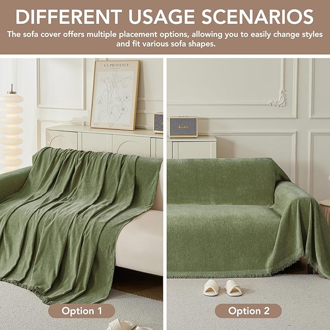 Couch Cover for Dogs, Boho Sofa Covers for 3 Cushion Couch, Chenille Sofa