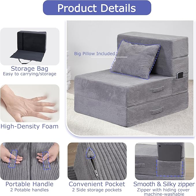 Folding Sofa Bed, 4 in 1 Convertible Sleeper Chair