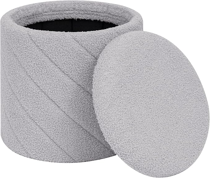 PINPLUS Ottoman with Stroage Round Boucle Ottoman and Tray Sherpa Removable