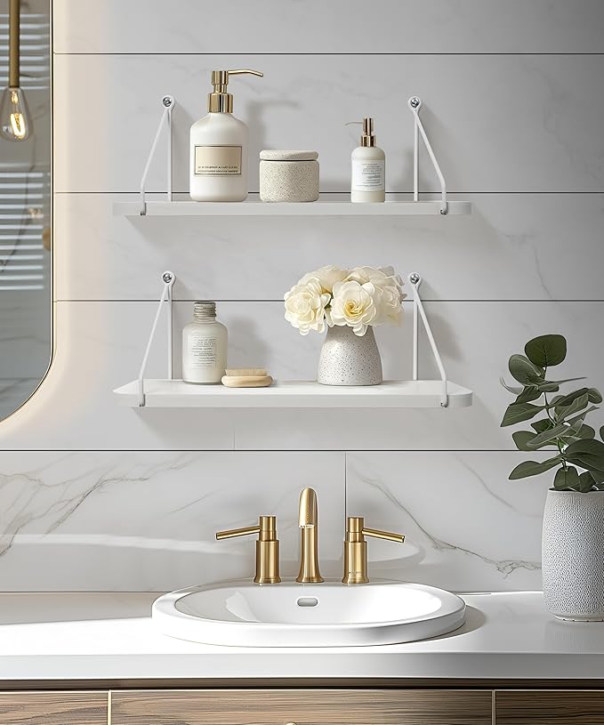 Afuly White Shelves for Wall, Floating Shelf Bathroom, Wall Mounted Shelves for