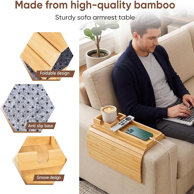 Bamboo Couch Arm Tray Table