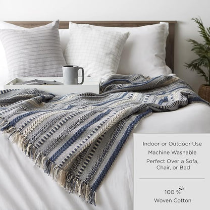 DII Braided Striped Decorative Throw Blanket, 50x60, Stone