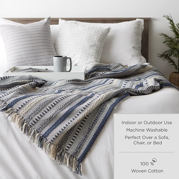 DII Buffalo Check Collection Rustic Farmhouse Throw Blanket with Tassles, 50x60, Red/White