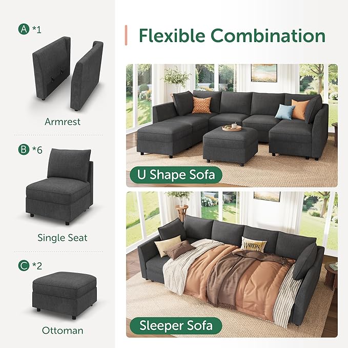 HONBAY Modular Sofa Sectional Sleeper Couch