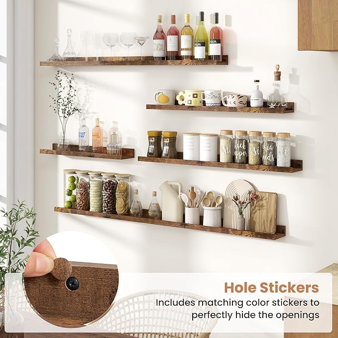 Fun Memories Picture Ledge Shelves Set of 2, 55 Inch Rustic Wall Mounted