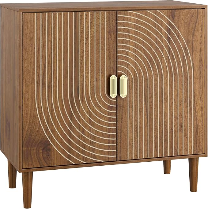 Modern Sideboard Storage Cabinet: Geometric Pattern Wooden Buffet