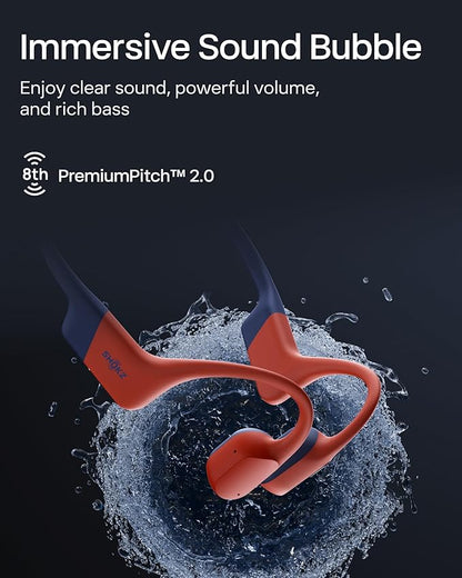 SHOKZ OpenSwim Pro - Open-Ear Bluetooth & MP3 Bone Conduction Sport Headphones, Swimming Headphones, IP68 Waterproof, Red