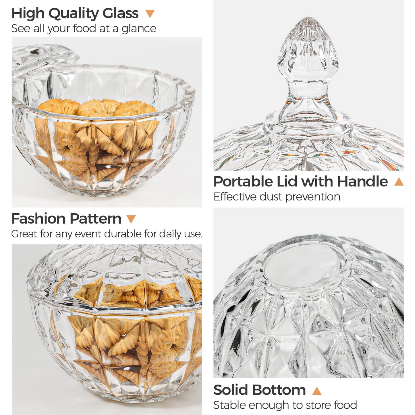 ComSaf 26fl.oz Crystal Glass Candy Dish with Lid – Large Covered Candy Jar with Lid for Office Desk, Coffee Table, Kitchen Counter & Living Room | Gift for Easter, Weddings, Holidays & Parties