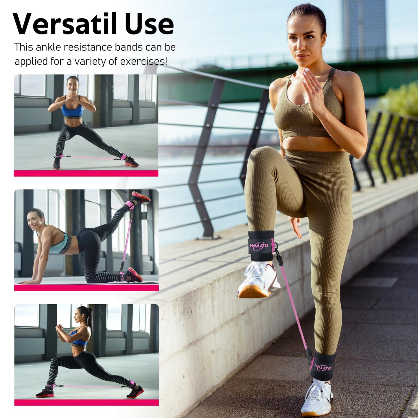 WALITO Ankle Resistance Bands with Cuffs, Exercise Bands for Legs and Butt, Booty Workout Equipment for Kickbacks and Hip Fitness Training